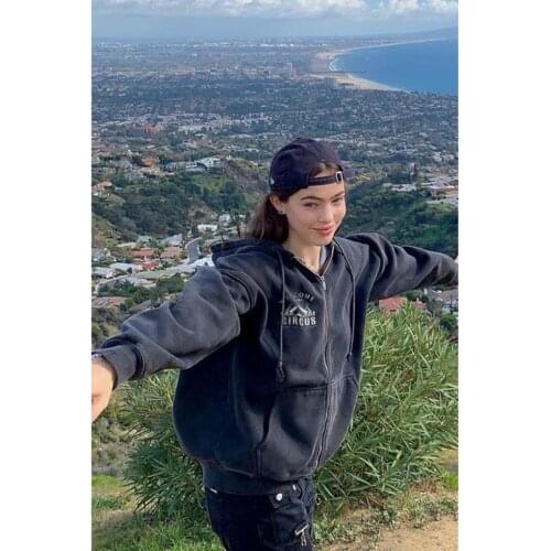 2021 new fashion street style retro black embroidered hooded sweater jacket female tide ins zipper cardigan anime hoodie