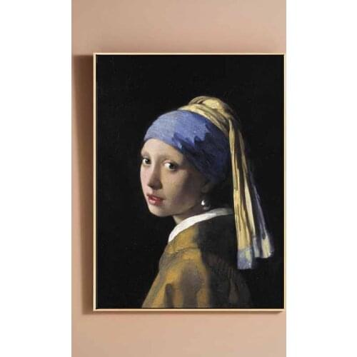 Famous Girl with Wearing Pearl Earrings Oil Painting Reproductions Wall Art Prints on Canvas Posters for Living Room Home Decor