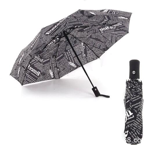 Black White Newspaper Pattern Folding Umbrella Sun And Rain 3 Fold Portable Automatic Umbrella Creative Parapluie Pliant Femme