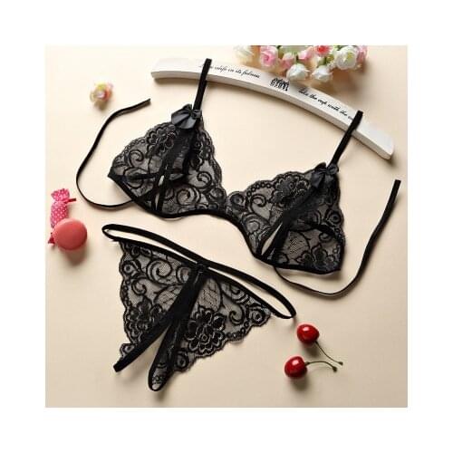 2 pcs/set Women Erotic Lingerie Lace Open Bra Crotch Sexy Temptation Transparent Underwear Sensual Lingerie Adult Costumes