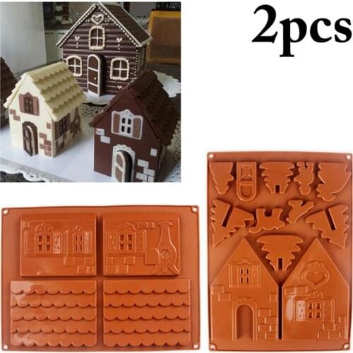 2pcs Cookie Chocolate Mold Chocolate House Christmas Gingerbread House Silicone Mold DIY Biscuit Baking Tool Baking Accessories