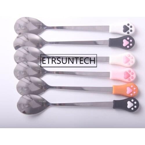 200pcs Cute Cat Claw Coffee Spoons Stainless Steel Dessert Spoon Candy Tea Spoon Tableware Kitchen Supplies 15cm