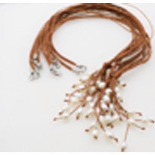 5strands freshwater pearl white rice and brown line 18inch wholesale nature beads FPPJ blue zircon hook
