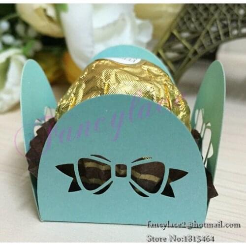 60pcs Lovely Bow Chocolate Wrappers Laser Hollow Out Mini Cupcake Liners Girl Birthday Christening & Baptism Decoration Supplies