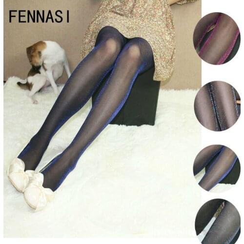 FENNASI Shiny Women Tights Glossy Silver Bright Sil Female Stockings Fashion Thin Pearl Bright Pantyhose One-sided Plus Crotch