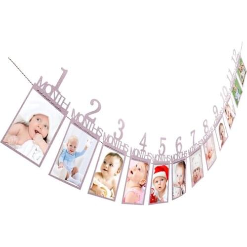 1-12 Month baby Photo holder Kids Birthday Gift Room Decorations Photo Banner Monthly Photo Frame Baby Shower Party Decor SD17