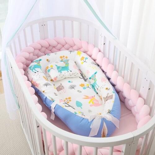 Baby Nest Bed with Pillow Portable Crib Travel Bed Infant Toddler Cotton Cradle for Newborn Baby Bed Bassinet Bumper