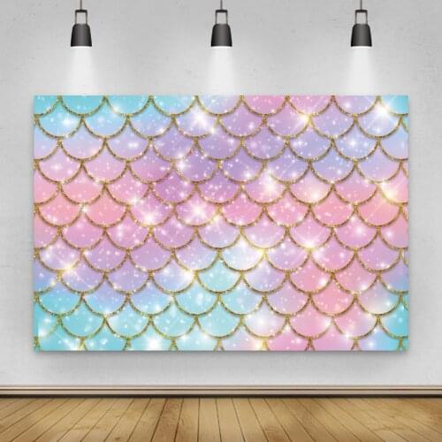 Sequin Scales Mermaid Glitter Baby Portrait Cake Photography Birthday Party Backdrops Photocall Background Studio Shooting