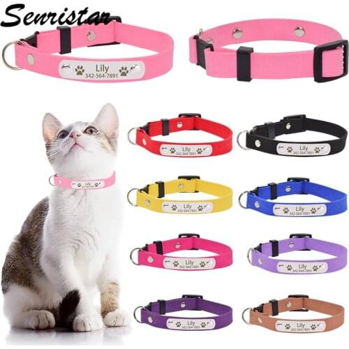 Custom Nameplate Cat Collar Personalized Breakaway Soft Safety Engraved ID Name Tag Cat Collar Necklace Pet Kitten Cat Collar