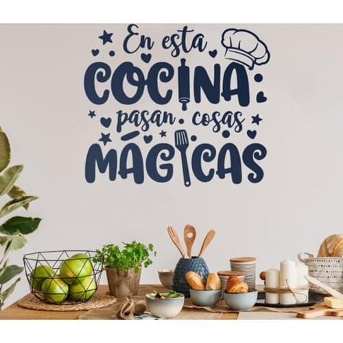Spanish Magic Kitchen Quote Star Heart Wall Sticker Kitchen Chef Cook Resturant Wall Decal Dinning Room Vinyl Home Decor