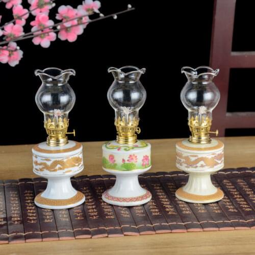 Ceramic Kerosene Lamp Lantern China Dragon Style Home Decoration Props Crafts Gifts Oil Lights Vintage Night Lights Lamp