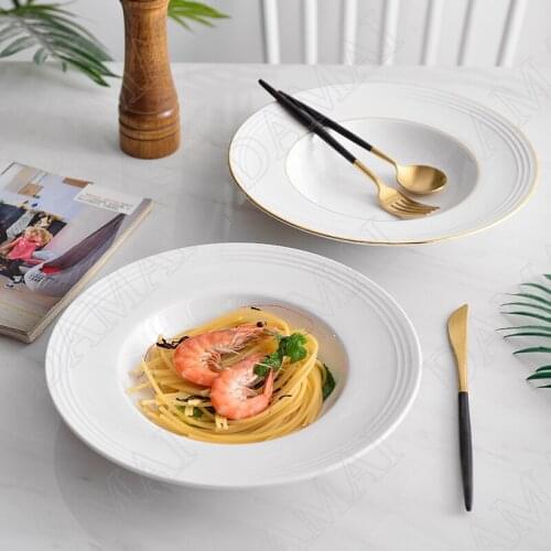 Golden Stroke Ceramic Plates Simplicity Breakfast Bread Plate Afternoon Tea Dessert Cake Dishes European Kitchen Tableware