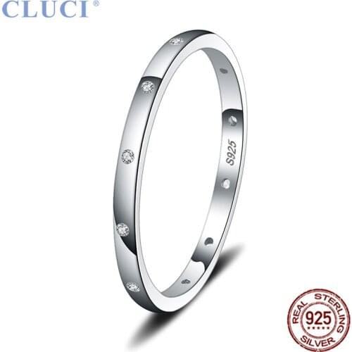 CLUCI Simple 925 Sterling Silver Round Women Wedding Ring Jewelry for Engagement Classic Valentine Gift Zircon Rings DR1001SB