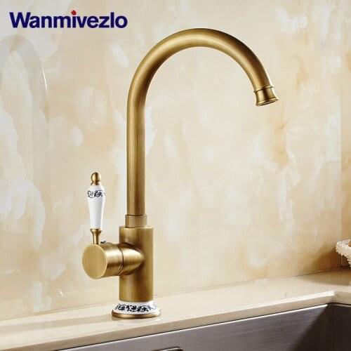Kitchen Faucets Cold Water And Hot Water Antique Brass Kitchen Sink Faucet Single Handle Deck Mounted FlexibleMixer Taps 9222F