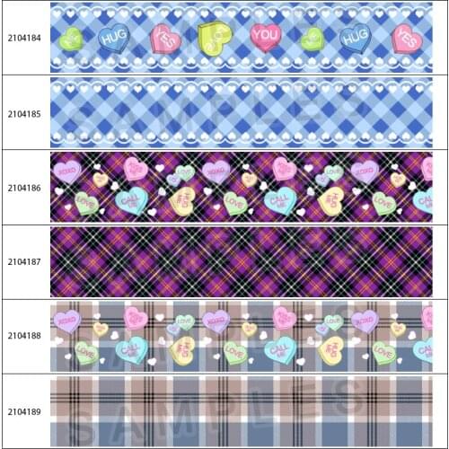 Fashion Letters Printed Check Ribbon Plain With Love Heart Grosgrain Ribbon 5 Yards for DIY Baking Ribbon Hair Bow Sewing