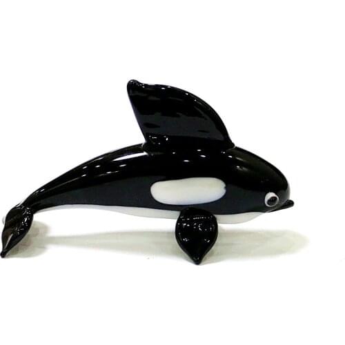 Miniature Glass Killer Whale Figurine Cute Vivid Sea Animals Craft Ornaments Gifts For kids Home Table Aquarium Decor Collection