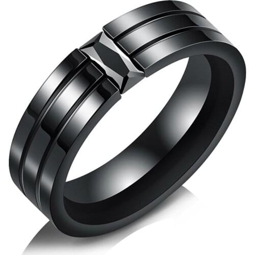 Fashion Black Stainless Steel Ring With Stone Crystal For Girl Women Men Couple In Wedding With Double Groove Line
