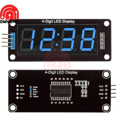 0.56 inch 0.56" TM1637 4-digit 7-segment Digital LED Display Tube Clock Module Blue Blackboard Double Dots 4 Pin 5V CLK DIO GND