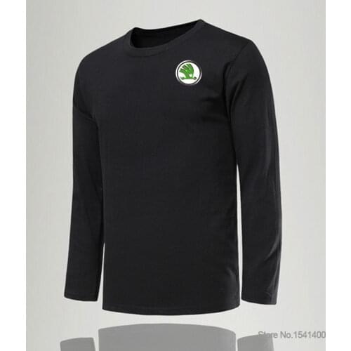 Men Autumn Spring Long Sleeve Tshirt Fashion Printed SKODA T-shirt Solid Colour Tops O-neck T Shirt