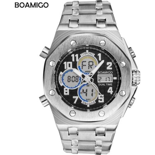 Men Sports Watches BOAMIGO Brand Latest New Watches Quality Analog Digital Wristwathces Stainless Steel Gift Clock Reloj Hombre