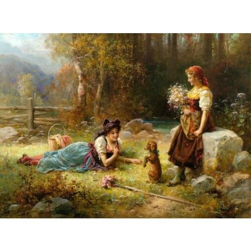 Girl and dog on grass Embroidery Needlework 14CT Counted Unprinted DIY Cross Stitch Kits Handmade Arts Wall Decor