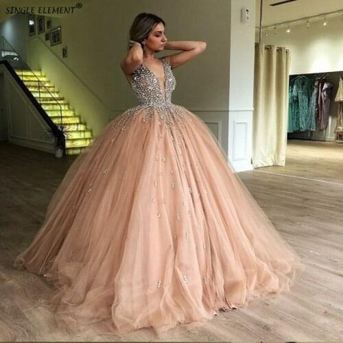New Prom Dresses 2020 Blush Pink Ball Gown Sweet Beaded Formal Gowns vestidos de noiva 15 Party Dresses