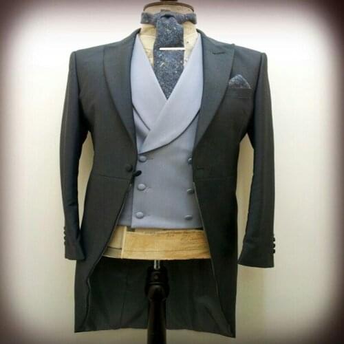 2020 Newest Mens Wedding Suit Blazer Grey Vest Custom Made Slim Fit Business Male Suit 2 Piece Set (Jacket+Vest)