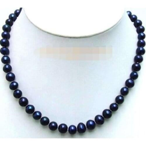 SALE Big 8-9MM Black Natural Freshwater Round PEARL 17" NECKLACE -nec5838