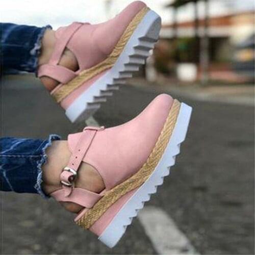 2020 Newest Hot Women Ankle Buckle Platform Sandals Summer Straw Thick Bottom Slippers Ladies Wedges High heel Beach Shoes