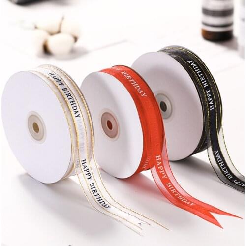 50 yard*2.5CM Ribbon Birthday Cake Box Packaging with Letters Ribbon Handmade DIY Gift Flowers Bouquet Packing Ribbon Supplies