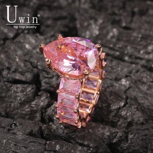 Uwin Water Drop Big Gem Baguette CZ Ring Full Gold Iced Out Ring Crystal Cubic Zirconia Luxury Fashion Hiphop Ms. Jewelry Gift