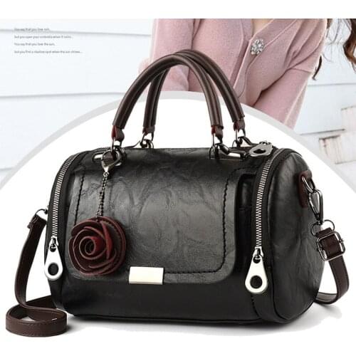 Womens Handbags New Fashion Retro Rose Pendant Large Capacity Leather Shoulder Bags Female Tote Casual Messenger Bags For Women