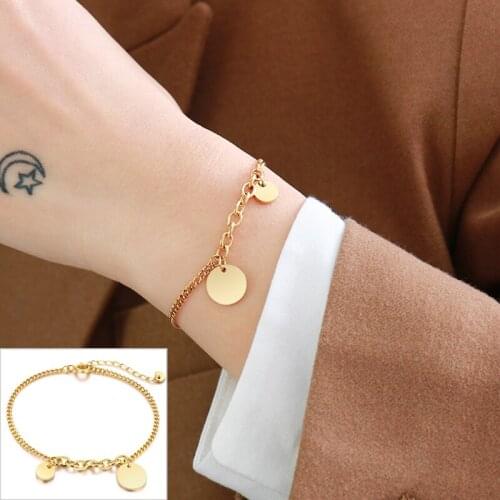 Women Coin Bracelet Stainless Steel Danity Curb Link Chain Fashion Female Stacking Jewelry