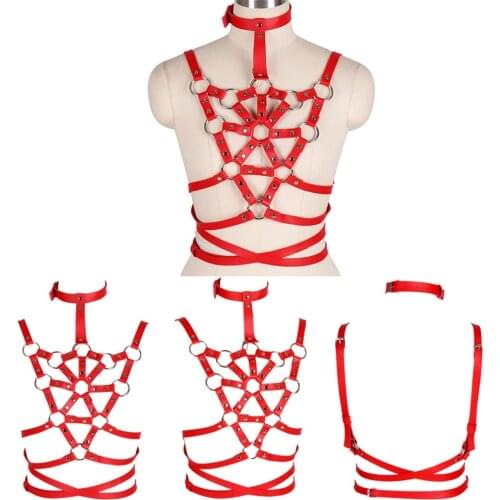 Punk Red Leather Harness Belt Corset Womens Underwear Tops Crop Halloween Carnival Garters Dress Dance Goth Accessories