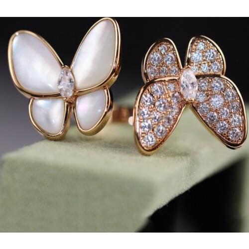 Luxury Shell Adjustable butterfly Ring for Women Original Quality AAA Zircon Rings Lovers Fashion Show Jewelry Z052