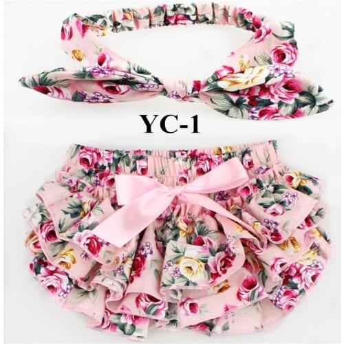 10sets /lot bloomers sets ,Cotton fabric bow headbands set, Diaper Covered Ruffled Panties Shorts Culottes bebe
