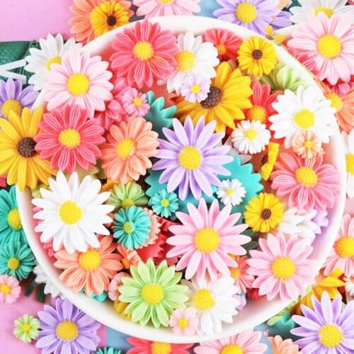 30Pcs Multicolor Daisy Flowers Flatback Resin DIY Craft Supplies Phone Shell Decor Patch Material Ornament Hair Accessories