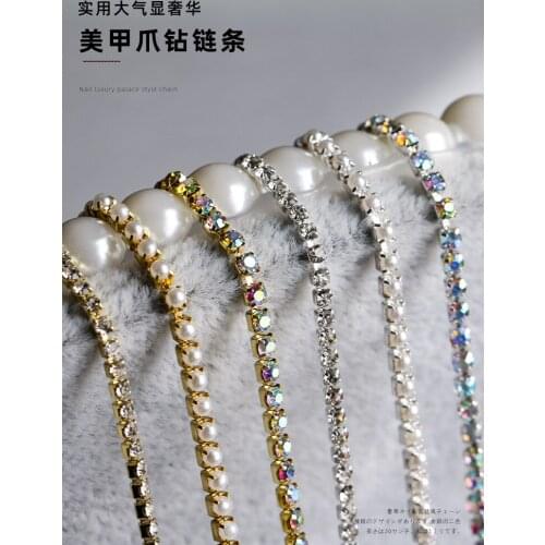 4Pcs x 50cm Japanese Nail Art Jewelry Luxury Super Flash Rhinestone Gold/Silver Chain Claw Diamond Diy Pearl Nail Art Decoration