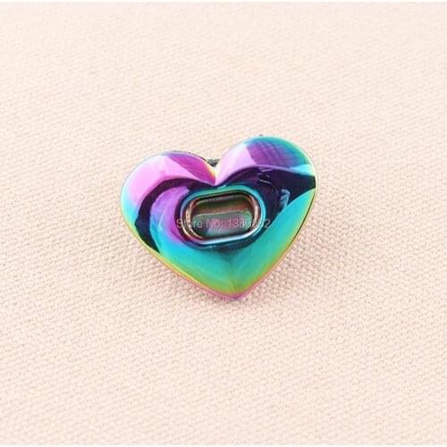 5sets 32mm Top quality Heart Shape Rainbow Color Vacuum Plating Purse Bag Lock Decoration for leather Craft