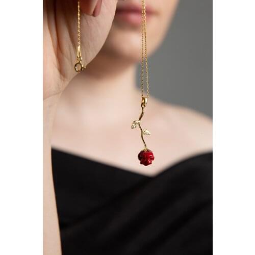 925 sterling Silver Women Necklace Rose Design Gold Plated