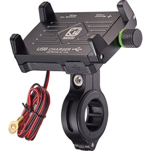 360 Degree Rotation Aluminum Phone Holder Bicycle Handlebar Cellphone Charger Mount Clip Stand Bracket For 3.5-6.2inch Phone