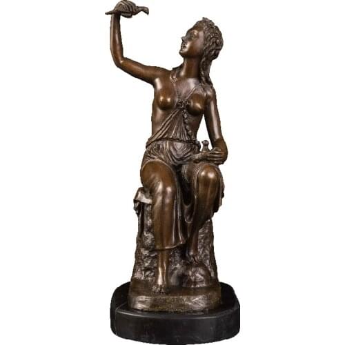 ArtsHom DS-015 goth home decor room decoration accessories office decor modern sculpture bronze girl and bird statue decor hogar