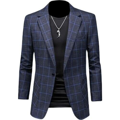 Blazer Mens Classic Suit Four Seasons Mens New Suit Slim Plaid+Flat Collar Button Door Pocket Decoration In Three Colors S-5XL
