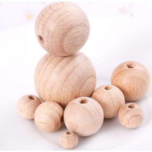 8-50Pcs Natural Lead-Free Eco-Friendly Wooden Beads 8-22mm Beech Chewable Beads for Handmade Making Accesories Baby Teether