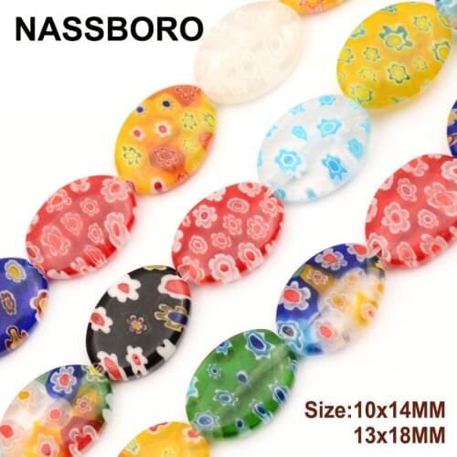 Oval Colorful Flower Pattern Glazed Glass Beads Lampwork Beads for Jewelry Making Loose Spacers DIY Bracelet Necklace DIY Crafts