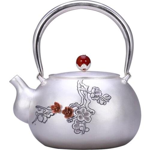 Teapot, kettle, hot water teapot, iron teapot, stainless steel kettle, tea bowl, 900ml capacity, handmade S999 sterling silver t