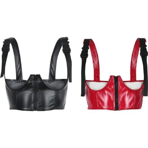 Women Push Up Bustiers Corset Underbust Gothic PU Leather Crop Tops Waist Corset Clubwear
