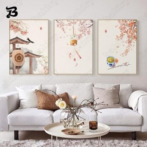 Japanese Landscape Canvas Painting Wall Art Flowers Trees and Chimes Posters and Prints Wall Pictures for Living Room Home Decor