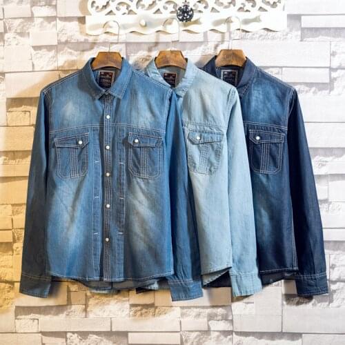 Classic Fashion Denim Long Sleeve Slim Shirt Mens Spring and Autumn Washed Old Jean Shirt Jacket Male High-end Trend Brand Tops