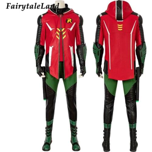 Halloween Cosplay Robin Costume Superhero Boy Wonder Outfit Hot Game Adult Damian Complete Wayne Outfit with Props